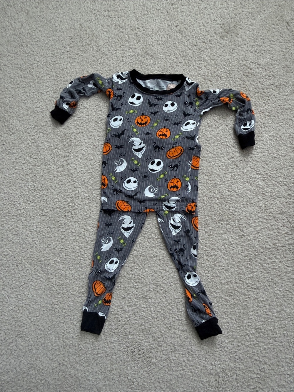 Little Sleepies Gray & Orange Jack-O'-Lantern Halloween One-Piece Pajama